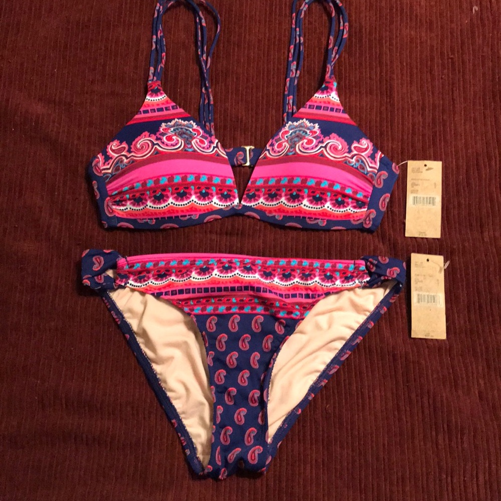 NWT Cremieux 2 pc swimsuit sz-S blue/with paisley